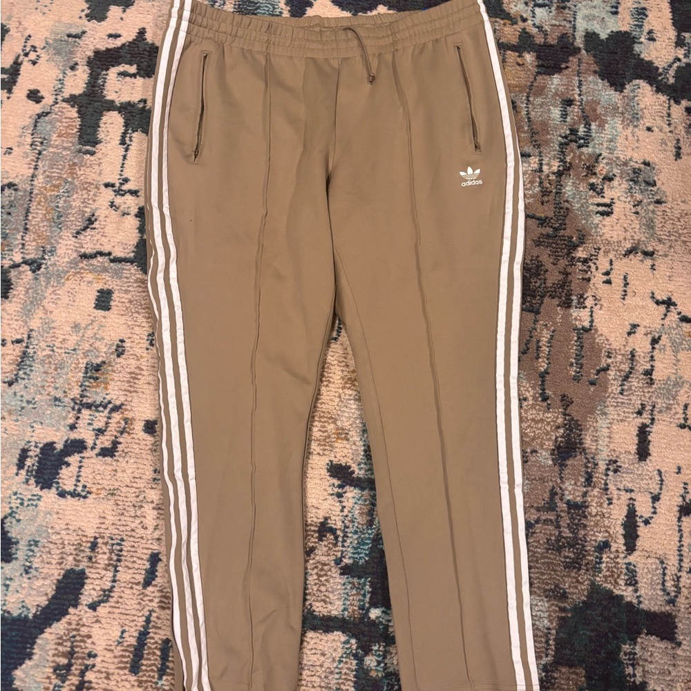 Adidas Brown Tapered Leg Joggers with White Stripes